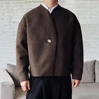 Autumn 2025 Men's Fashion Streetwear Long Sleeve Open Cardigan Sweater without Collar Knitted Outerwear Harajuku Style Regula...