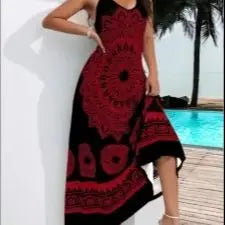Summer Plus Size Women's Suspender Bohemian Dress Backless Dress