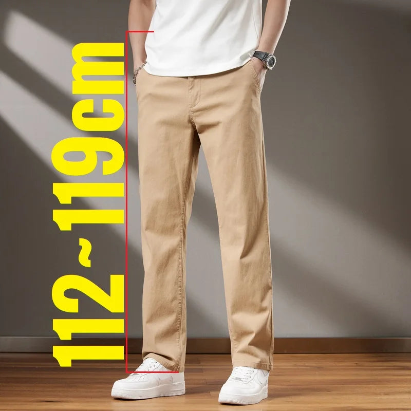 Big Tall 195 190 200 Cm Men's Pants High Waist Straight Trouser Male Cotton Stretch Extra Long Length 120cm 190cm Plus Size 48