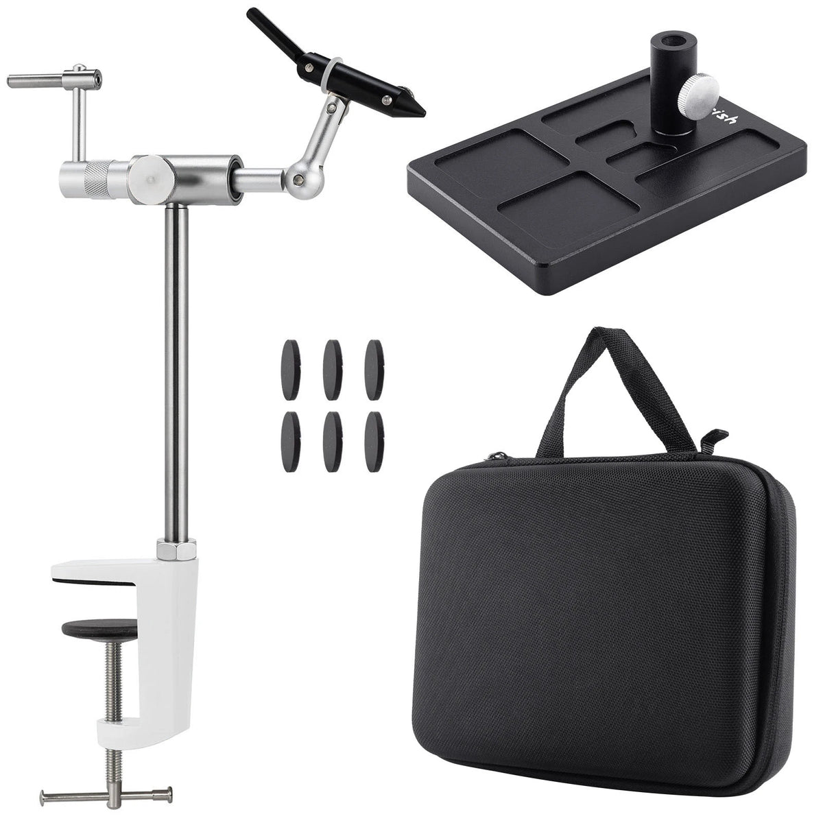 Fly Tying Vise Rotary 360 Degree Fly Tying Base Portable Stainless Steel Aluminum C-Clamp Mount 40Cr Hard Jaws for Fishing Flies