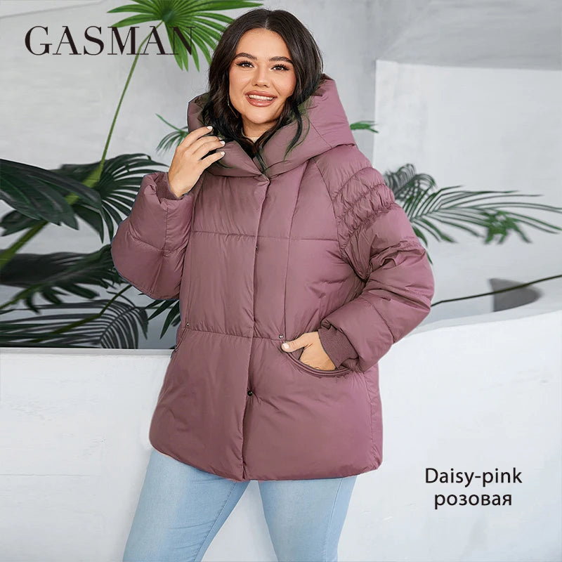 GASMAN 2024 Fashion Down Jacket Women Plus Size Short Casual Hooded Big Pocket Parkas Female multicolor Coat Outwear 88595