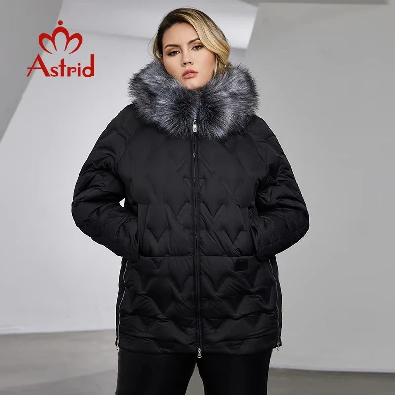 Astrid Women's Jacket Winter 2023 Plus Size Down Jackets Big Fur Collar Hooded Coat Women Parka Embossing Female Clothing 10526