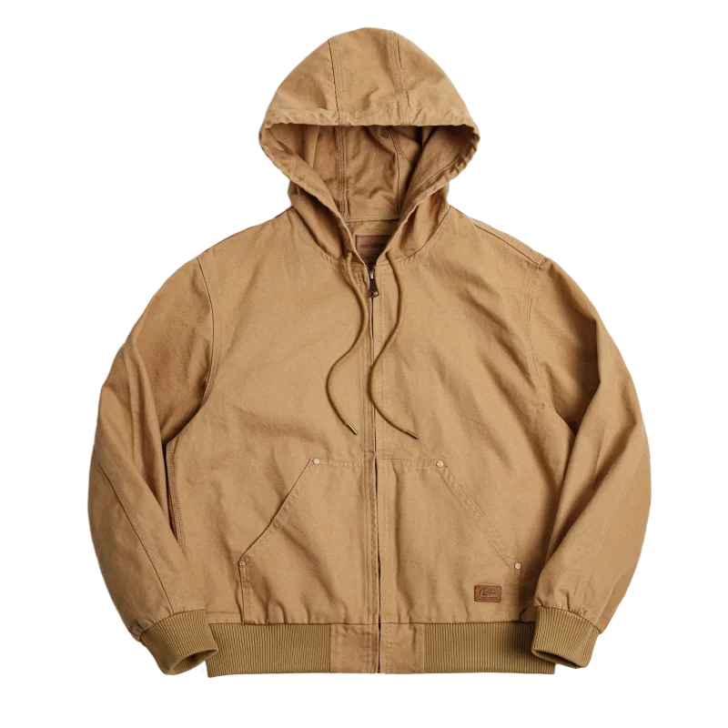 Maden Men's Vintage J130 Jacket Heavyweight Canvas Hooded Jackets Classic Zip Front Drawstring Hem Coat Outerwear for Autumn