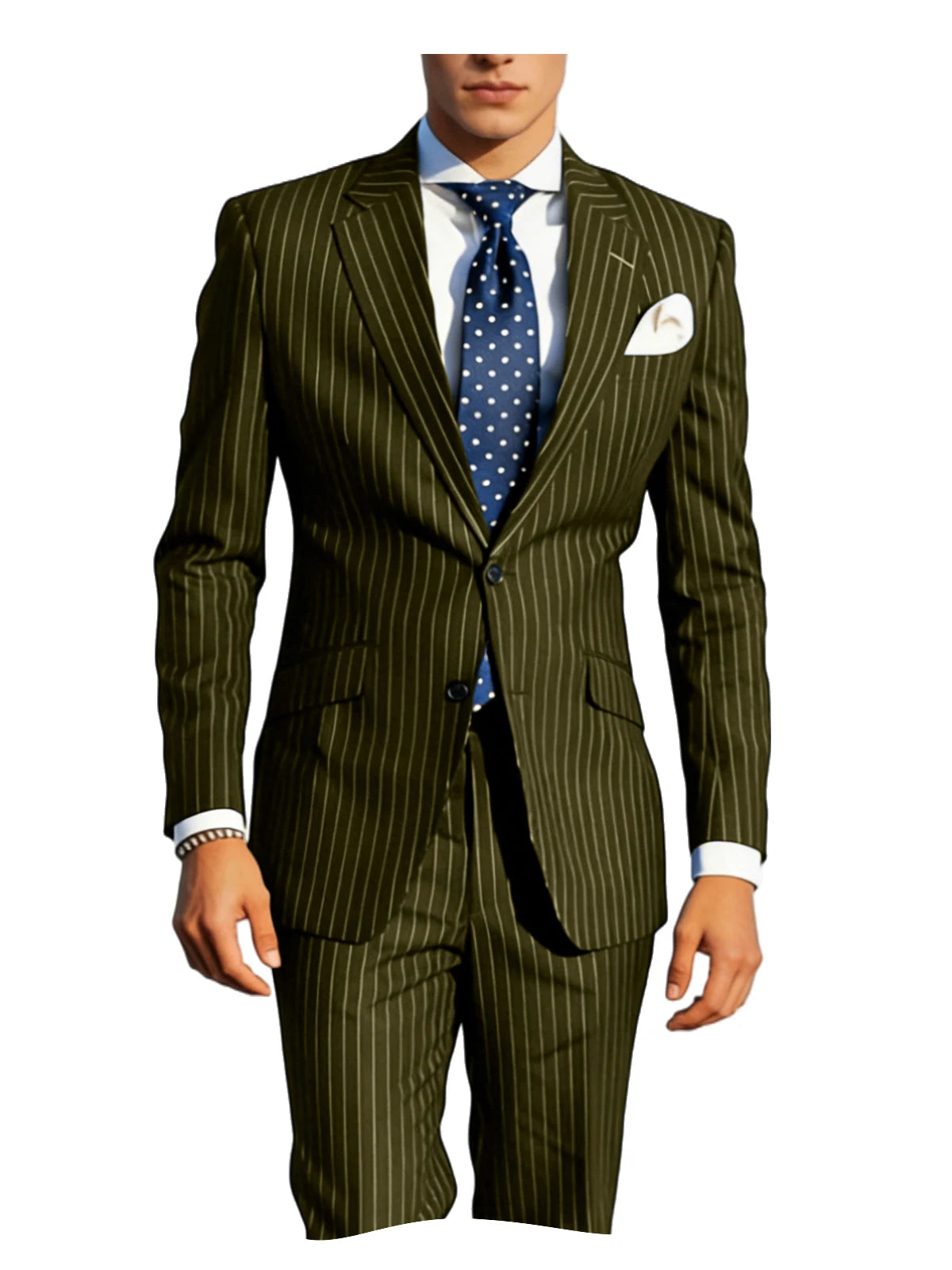 Men's Classic Stripe Suits 2 Piece ( Blazer+Pants ) Notch Lapel 2 Buttons Slim Fit Jacket & Trousers for Business Casual Wedding