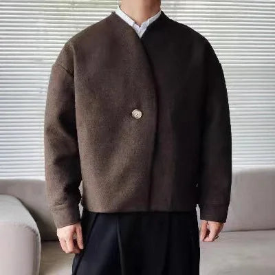 Autumn 2025 Men's Fashion Streetwear Long Sleeve Open Cardigan Sweater without Collar Knitted Outerwear Harajuku Style Regula...