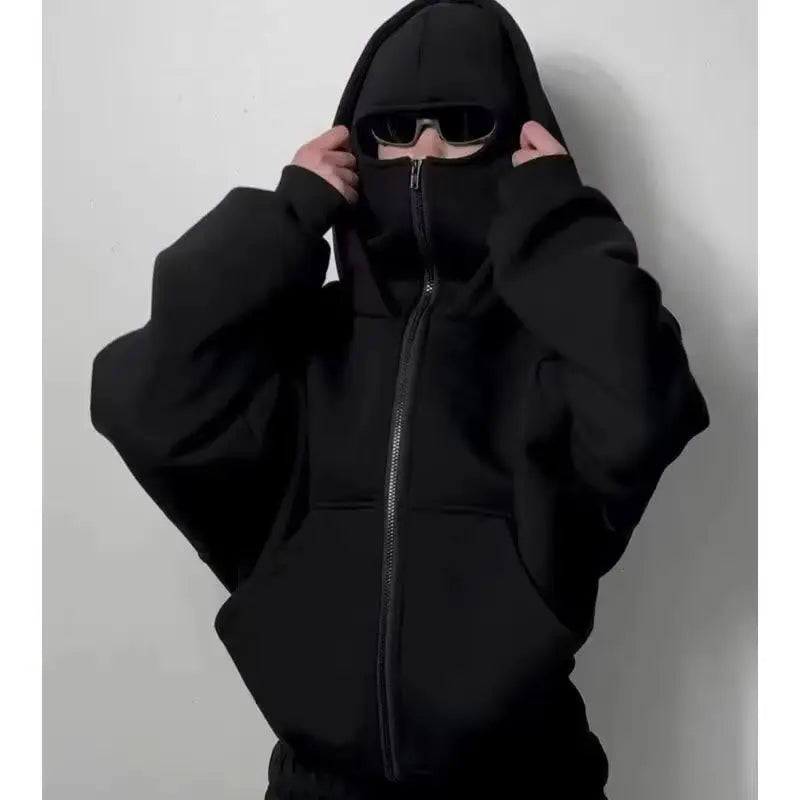 2025 Men Balaclava Y2K Gothic Harajuku Winter New Item Double Hooded Sweatshirt Autumn Men's Hooded Mask Zipper Sportswear Women