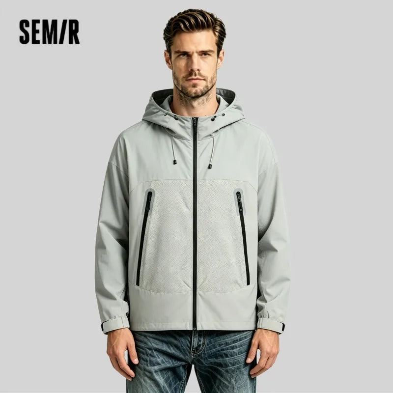 Semir Jacket Men Outdoor Sport Loose Hooded Patchwork Mesh 2025 Autumn Textured Top Menswear Clothing Jackets