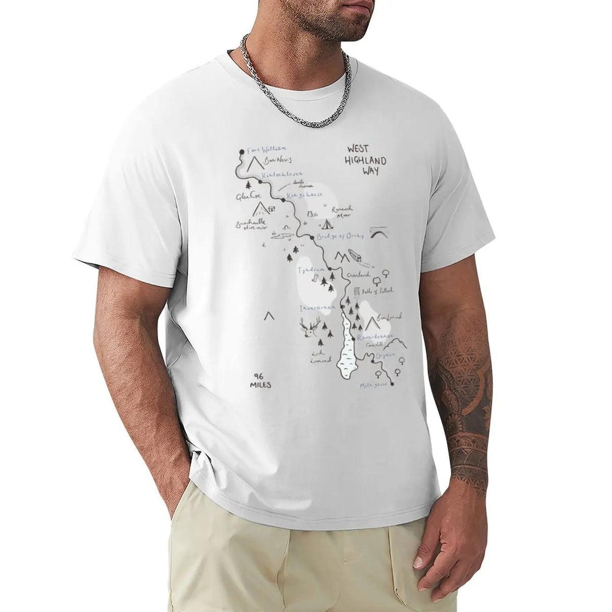 West Highland Way Map T-Shirt Big and Tall Loose Fit T-Shirt