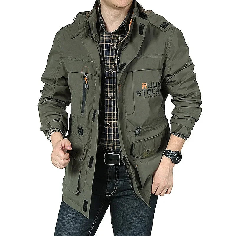 Factory Direct Men's Jacket Casual Autumn/Winter Outdoor Plus Size Medium Length Waterproof Breathable Windbreaker