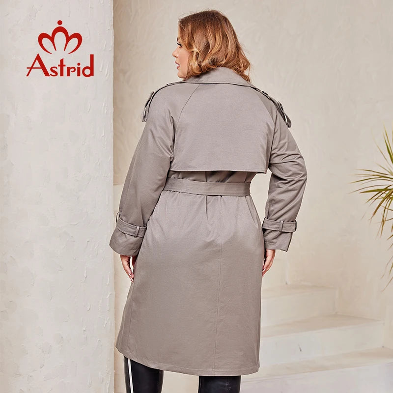 Astrid 2024 Spring Autumn Long Women's Trench Coat Plus Size Windbreaker Double-Breasted Belted Outerwear Overcoat Female Jacket