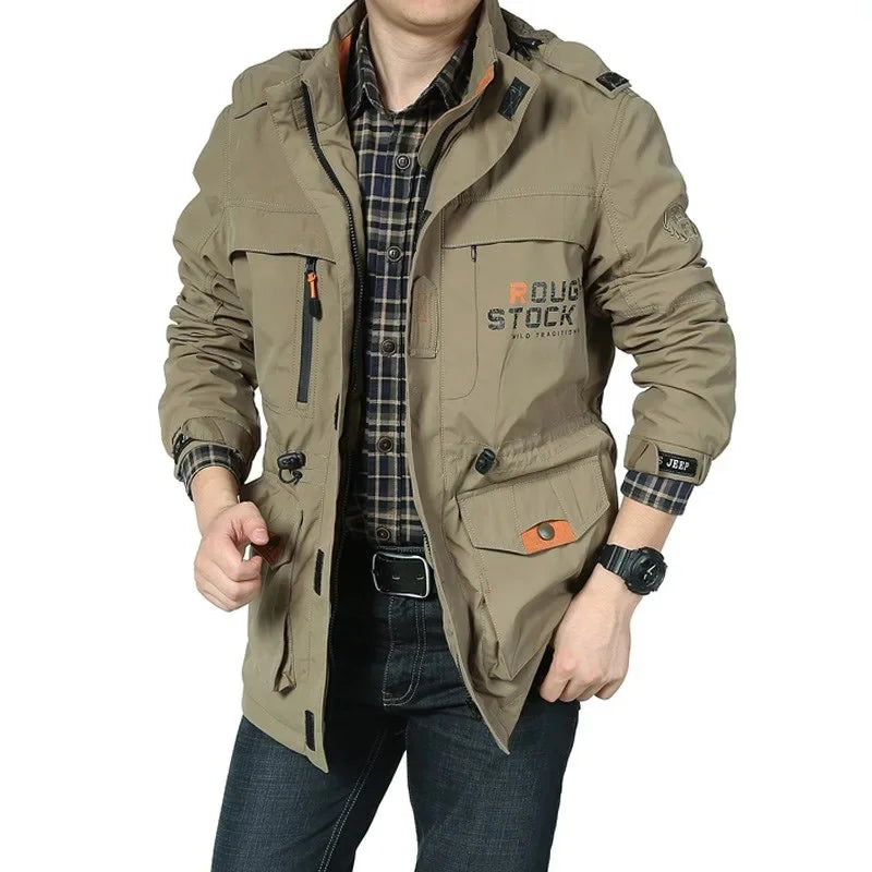 Factory Direct Men's Jacket Casual Autumn/Winter Outdoor Plus Size Medium Length Waterproof Breathable Windbreaker