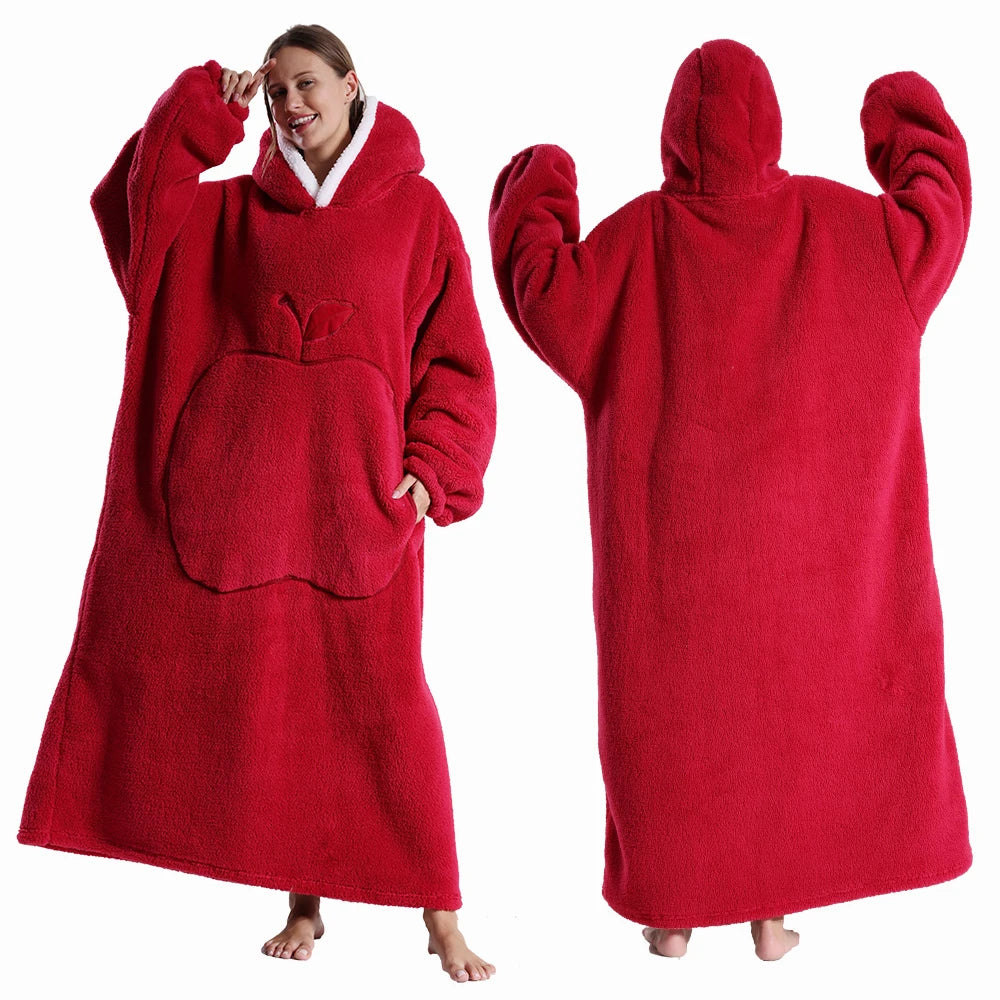 Winter Super Warm Clothes Extra Long Hooded Sweatshirts Women Adult Unsix Wearable Blanket Hoodie Oversize Homewear Clothing