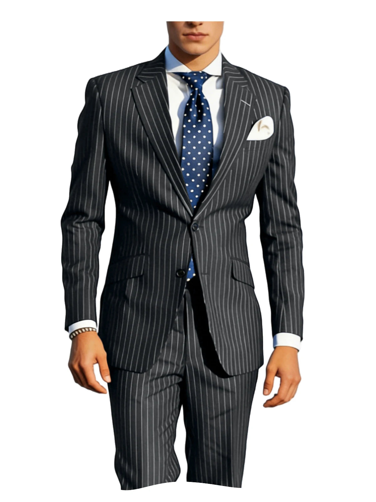 Men's Classic Stripe Suits 2 Piece ( Blazer+Pants ) Notch Lapel 2 Buttons Slim Fit Jacket & Trousers for Business Casual Wedding