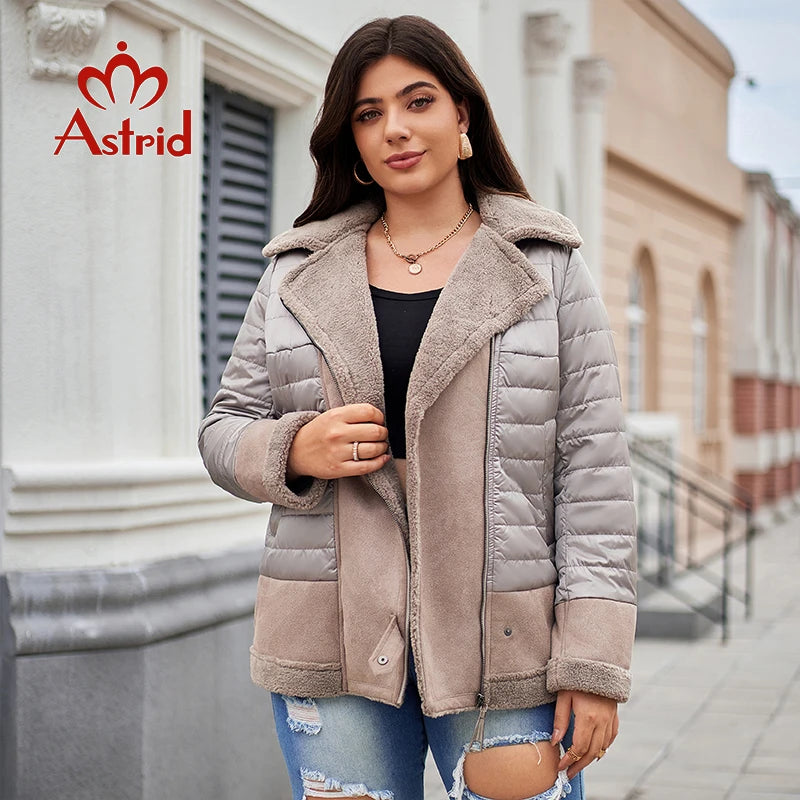 Astrid Autumn Women's Jacket Double-Faced Fur Spliced Design Hooded Warm Down Coats Demi-Season Parkas Plus Size Outwears 10035