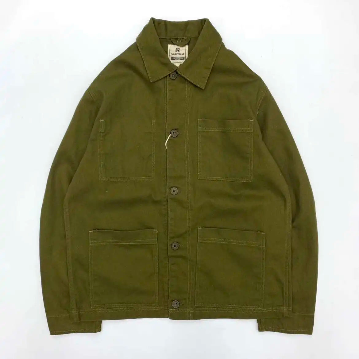 Men's 100% Cotton Work Jacket With Multi-Pocket Autumn Winter Turn-Down Collar American Style Cargo Thin Loose Jackets And Coats