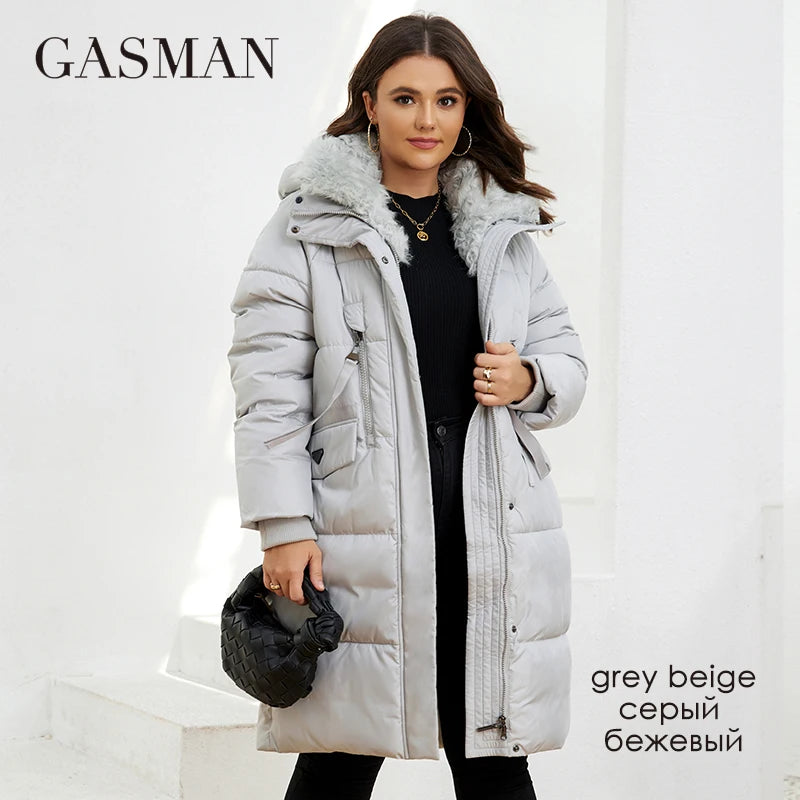 GASMAM Winter Parkas Women Warm Long Classic zipper Lacing Design Pocket Hooded Loose Down Jacket Female Coat LD-21913