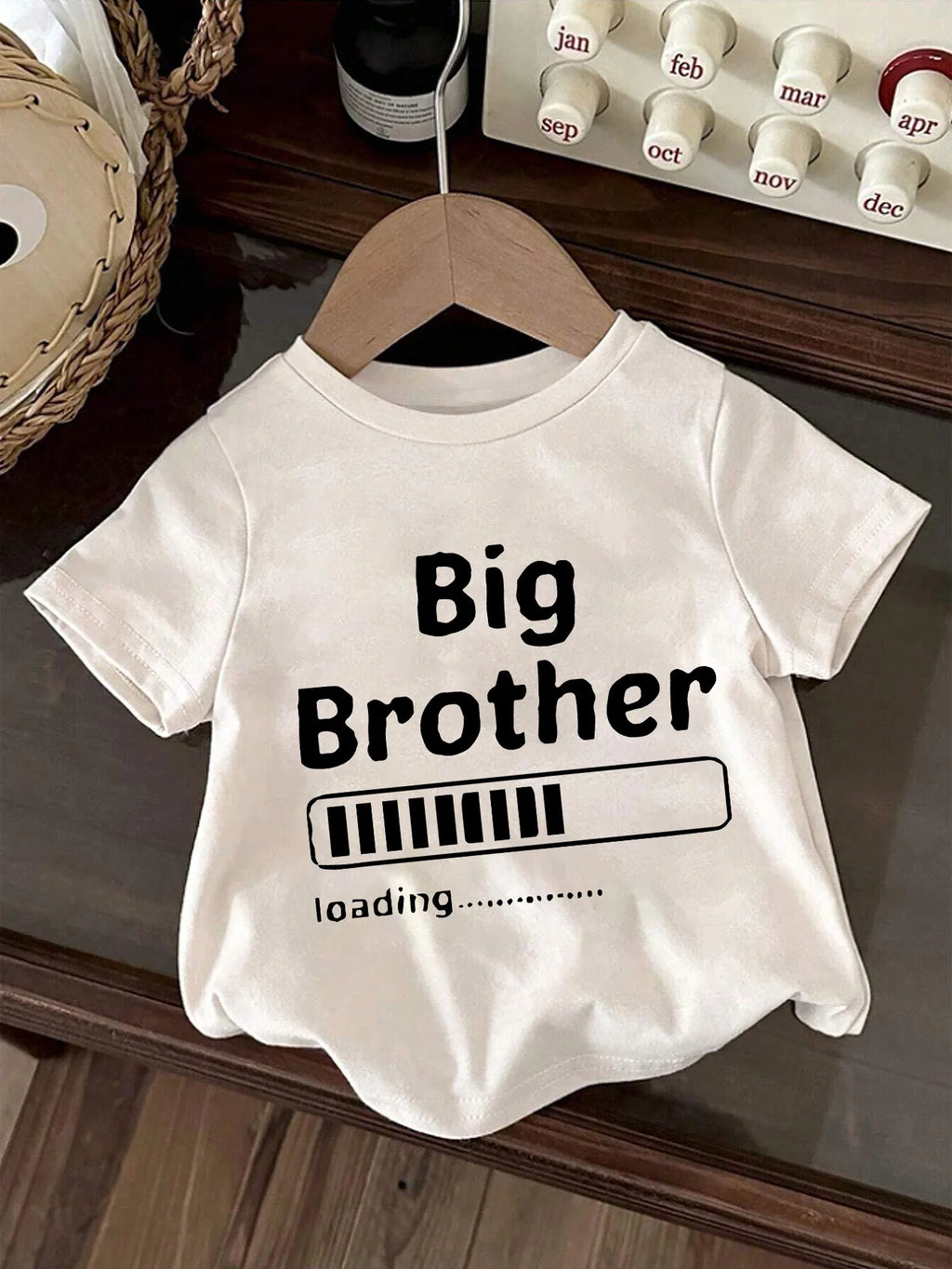 Cute and Fun Kids' Clothing "Big Brother" Loading  Graphic T-Shirt Creative Printed Short-sleeve Crewneck Tops for Boys
