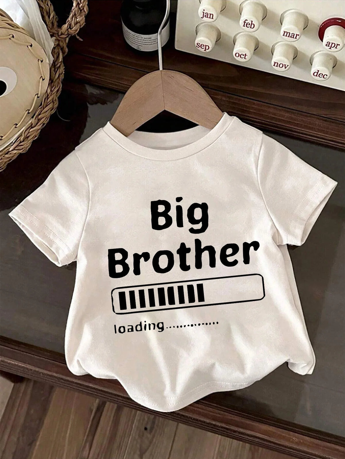 Cute and Fun Kids' Clothing "Big Brother" Loading  Graphic T-Shirt Creative Printed Short-sleeve Crewneck Tops for Boys
