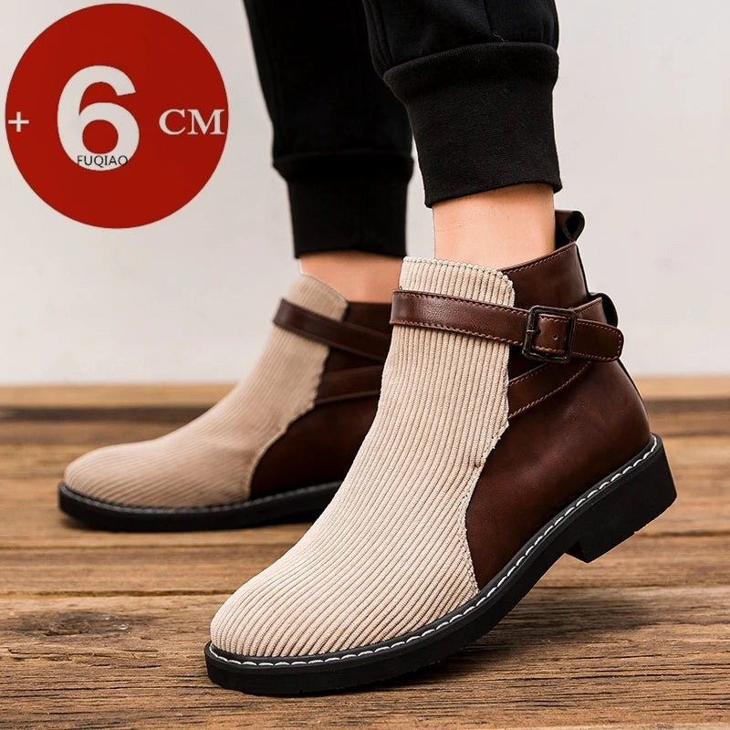 big size Men elevator Chelsea Boots 6CM Height Increase Boots Fashion comfortable Ankle Boots Casual Slip-on Winter Shoes