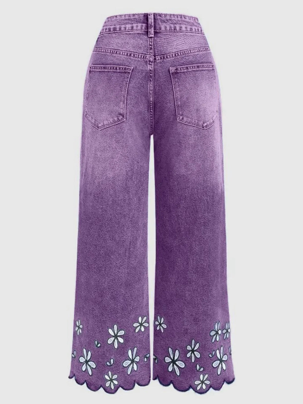 Plus Size Womens Loose Fit Jeans Printed Denim Pants Elastic Waist Comfort Stretch Trousers Floral Embroidery Women's Pants