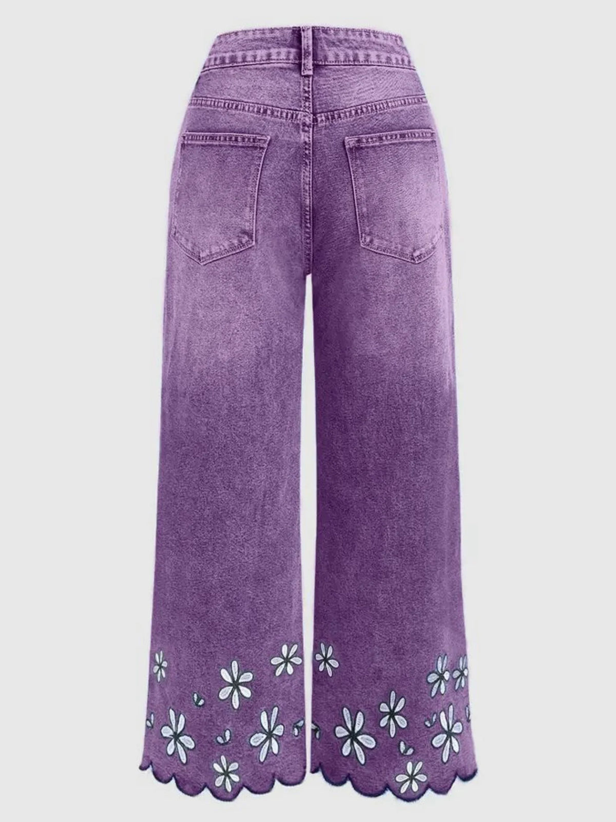 Plus Size Womens Loose Fit Jeans Printed Denim Pants Elastic Waist Comfort Stretch Trousers Floral Embroidery Women's Pants
