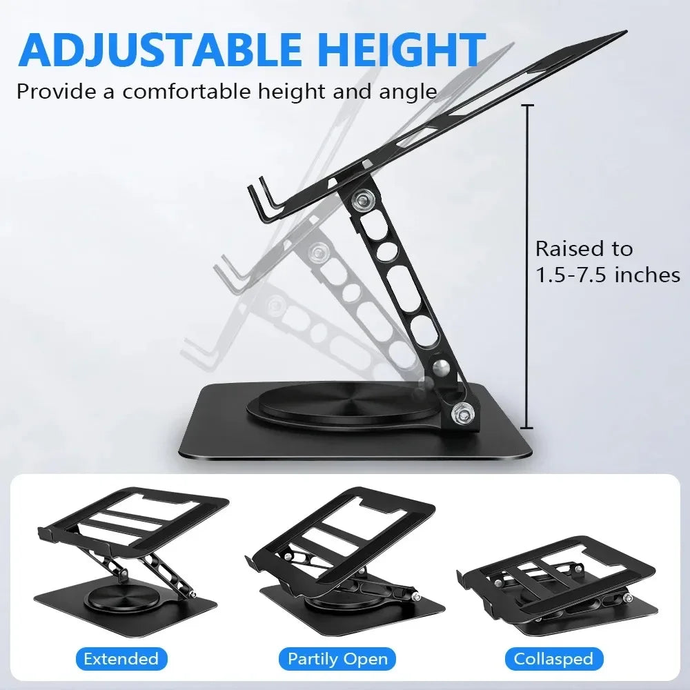 Laptop Stand for Desk, Adjustable Computer Stand with 360° Rotating Base, Ergonomic Laptop Riser for Collaborative Work, Foldabl