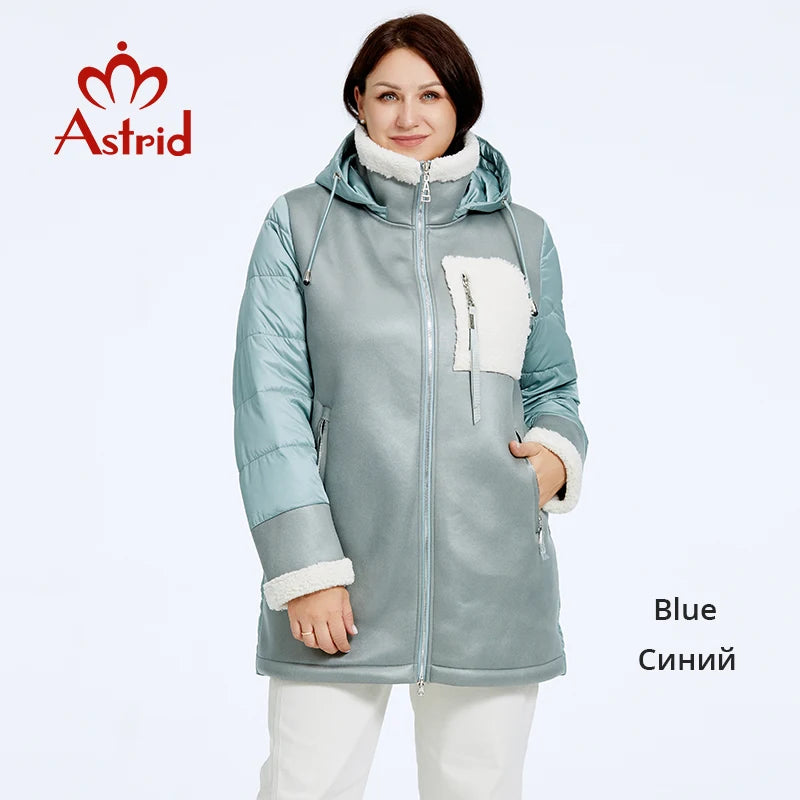Astrid Women's Winter Jacket 2023 Plus Size Long Bio Down Jackets Stitching Design Thick Fleece Hooded Quilted Coat Women Parka
