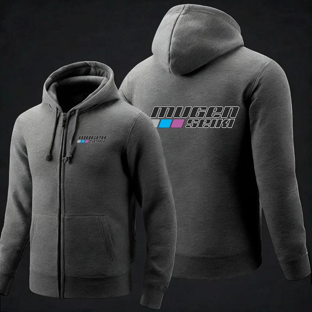 2025 Solid Color Hoodie Spring and Autumn Comfortable Jacket Men's Mugen Seiki Logo Printed Casual Hoodie Zipper Hoodie