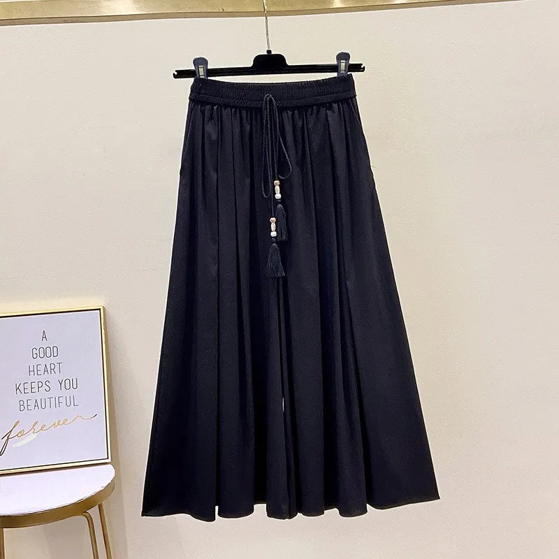 Summer Women Pants Large Size 8XL 150KG Silk Cotton Wide-leg Thin Ethnic Elastic High Waist Calf-Length Casual Female Trousers