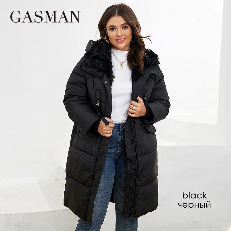 GASMAM Winter Parkas Women Warm Long Classic zipper Lacing Design Pocket Hooded Loose Down Jacket Female Coat LD-21913