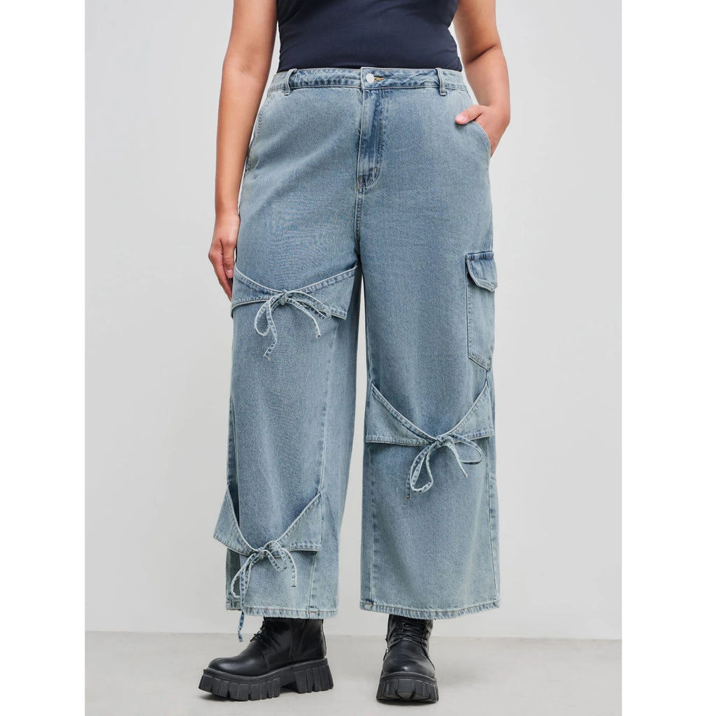 Plus Size Woman Clothing Women Jeans New Fashion Casual Wide Leg Pants With Pocket Design Unique Style And Versatile Simple