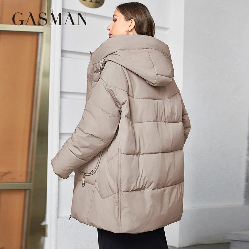 GASMAN 2023 Fashion Hooded Parkas Women's Plus Size Casual Hooded Pocket Women Down Jacket Female Coat Outwear 83367
