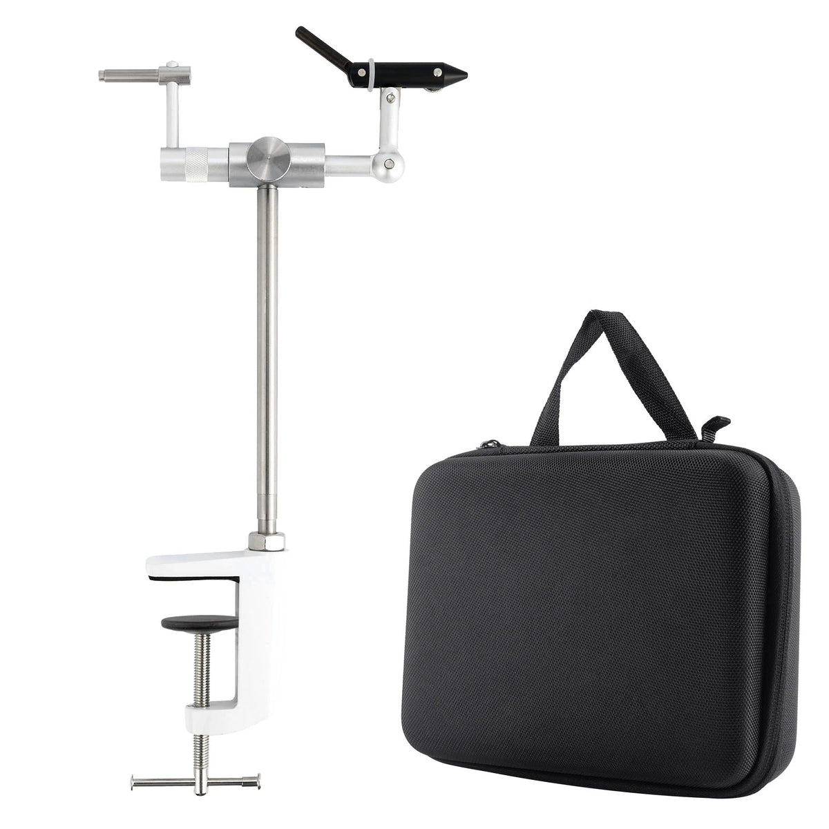 Fly Tying Vise Rotary 360 Degree Fly Tying Base Portable Stainless Steel Aluminum C-Clamp Mount 40Cr Hard Jaws for Fishing Flies