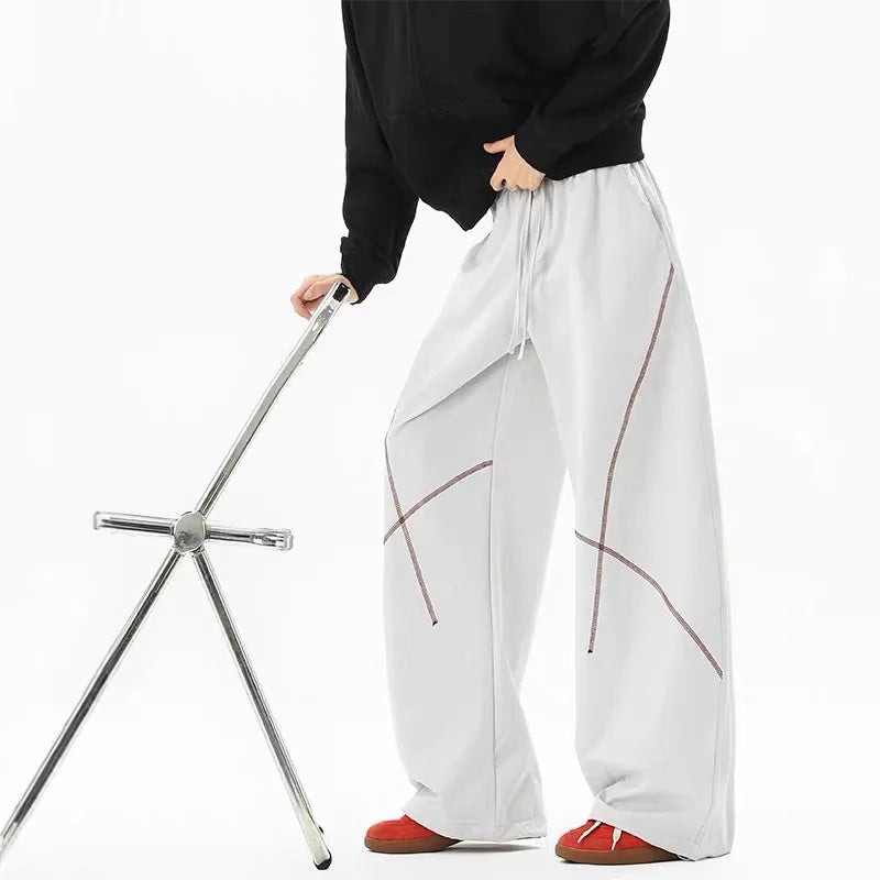 American High Street Thickened Fleece Lined Straight Leg Sporty Casual Pants Autumn Winter Unisex Wide Leg Pants