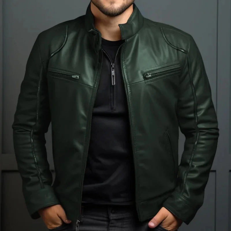 Men's Punk Style PU Leather Jacket Motorcycle Jacket Stand Collar Autumn Winter Fashion Men's Clothing Casual Coats And Jackets