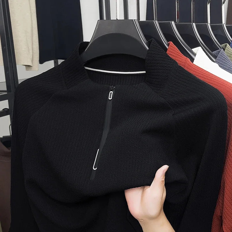 Autumn and Winter Men's Velvet Hoodie Long Sleeve Zipper T-shirt Solid Color Fashion Casual Versatile Top