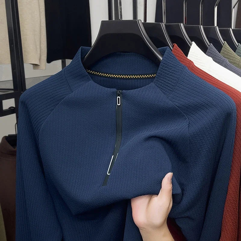 Autumn and Winter Men's Velvet Hoodie Long Sleeve Zipper T-shirt Solid Color Fashion Casual Versatile Top