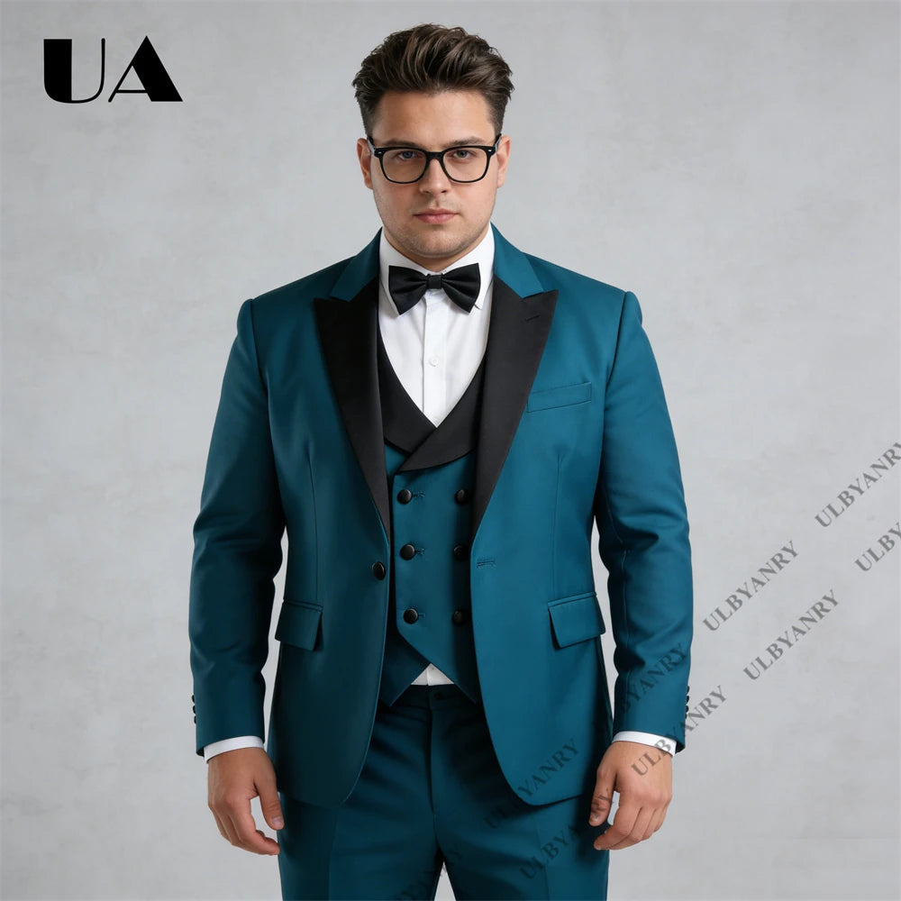 Big Tall Man Suit Set Tailored Fitting Mens Formal Tuxedo Including Jacket Vest Pants XXS-7XL Plus Size Wedding Groom Suits