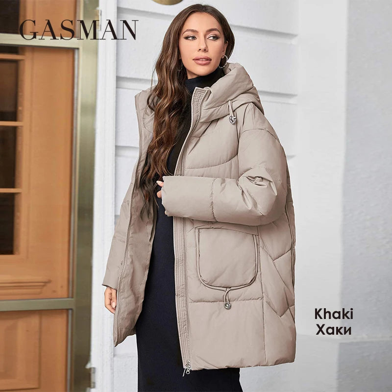 GASMAN 2023 Fashion Hooded Parkas Women's Plus Size Casual Hooded Pocket Women Down Jacket Female Coat Outwear 83367