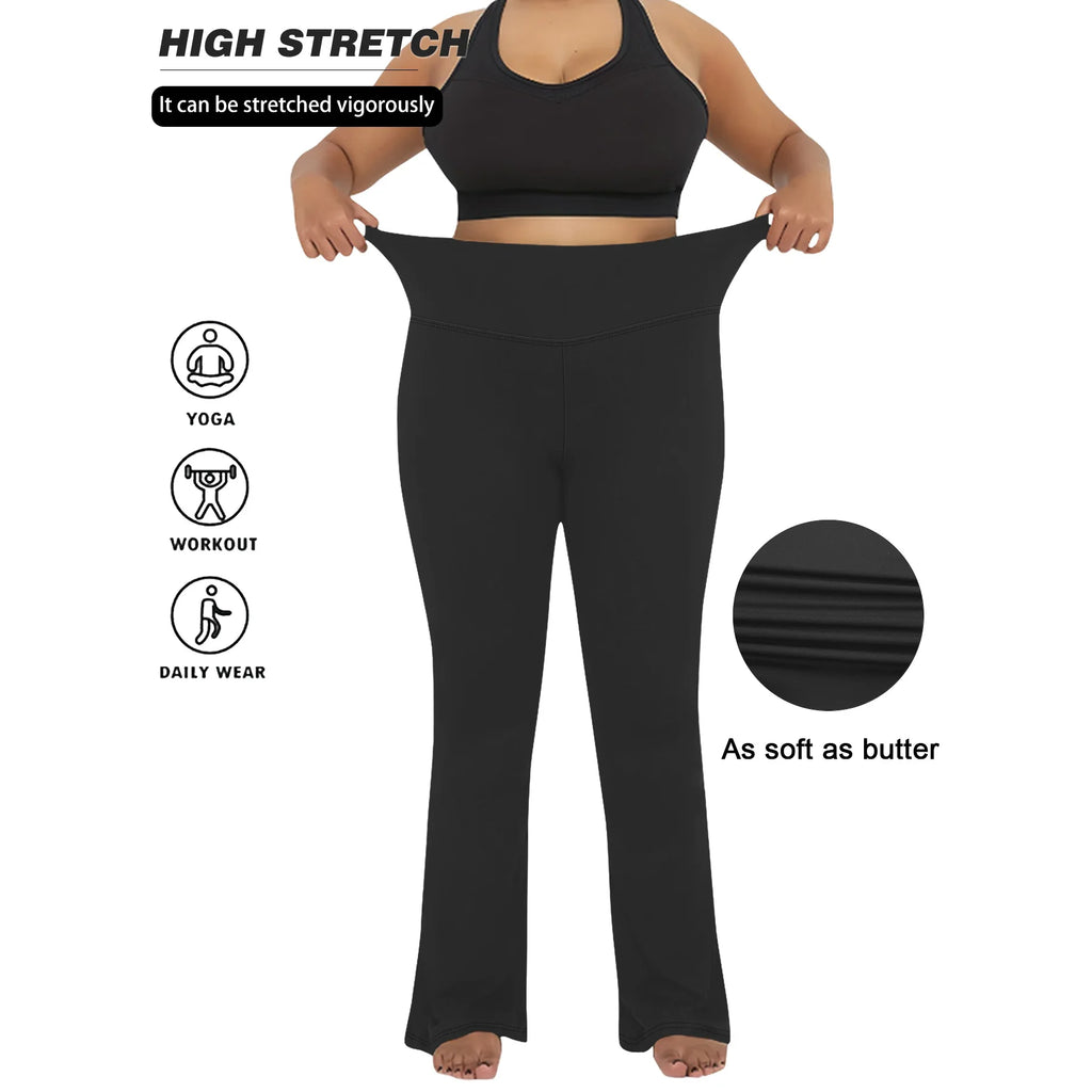 Plus Size Flared Yoga Pants High Waist Tummy Control Wide Leg Elastic Spring Autumn Slim Fitness Leggings
