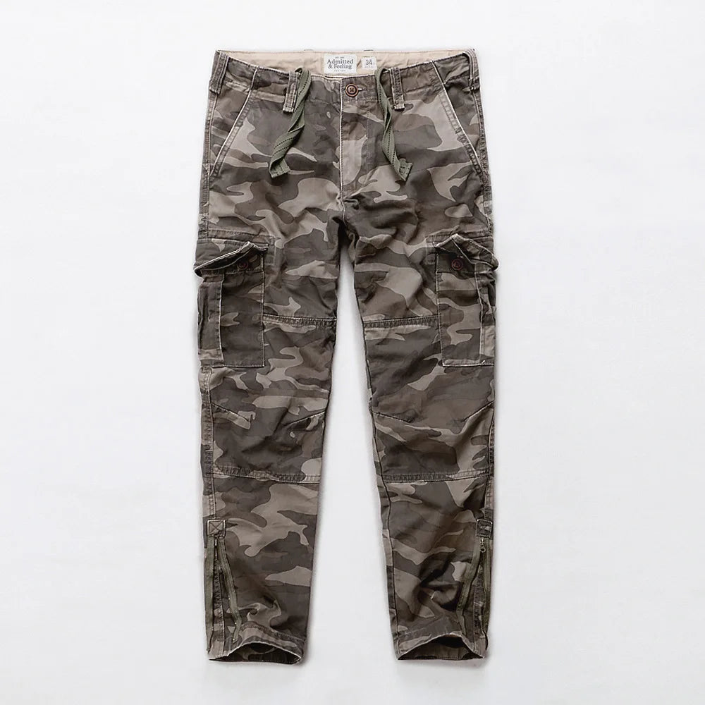 Four Seasons New American Retro Men's Sports Pants Camouflage Cotton Wash Water Men's Pants Loose Straight Work Pants A002