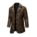 Mid-Length Leather Jacket Man Fashion Turndown Collar Outdoor Camping Windproof Coat Casual Daily Style Autumn Winter Clothing