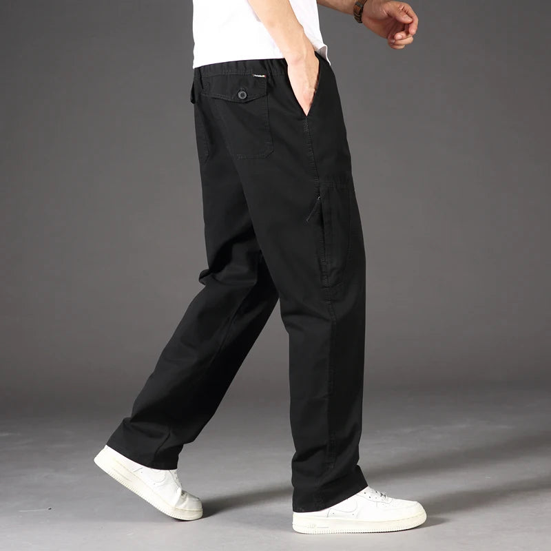 Classic Man Casual Cargo Pants Zipper Pockets Big and Tall Sports Outdoor Outfits Khaki Grey Men's Trousers