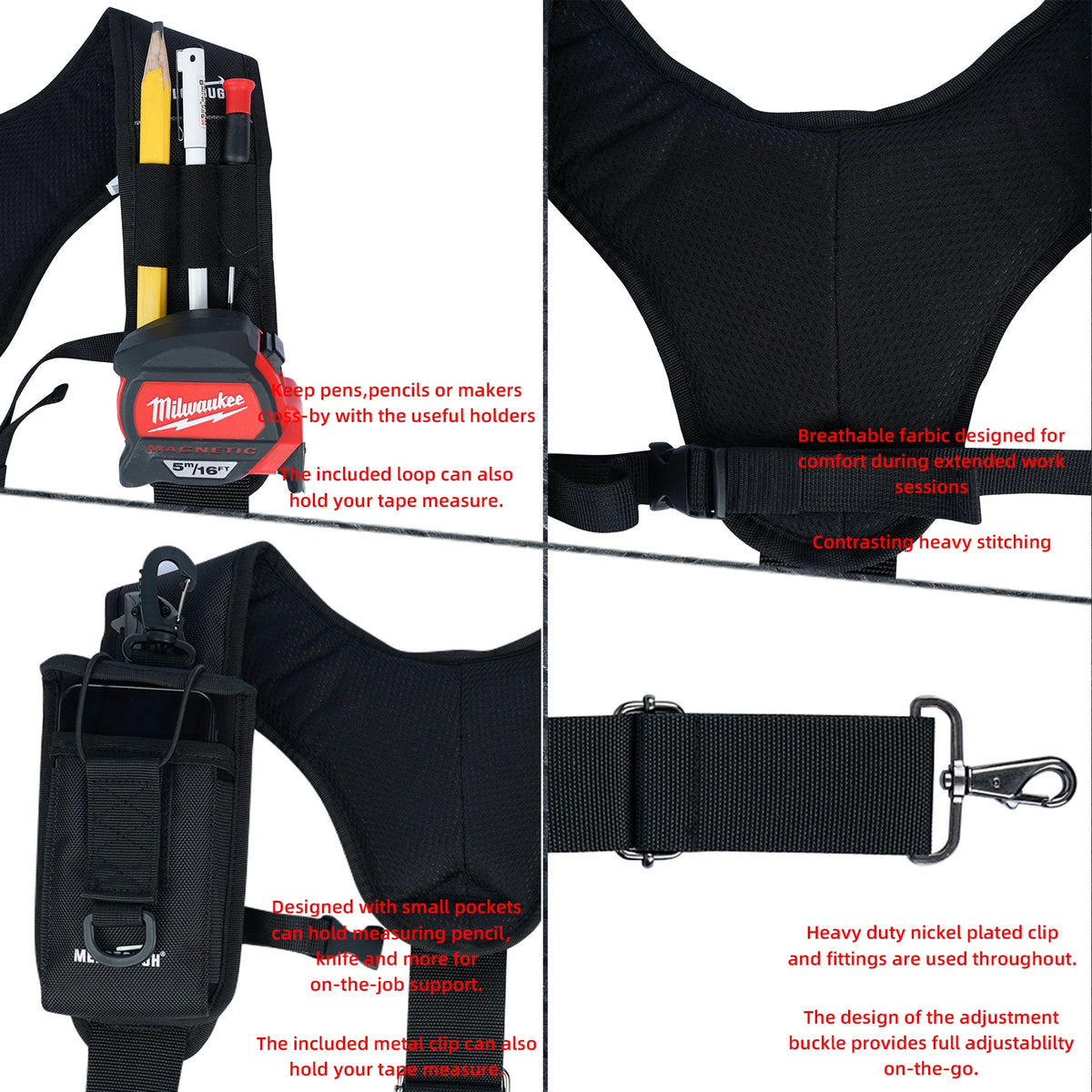 Tool Belt Suspenders Work Belt Suspenders for Men Big and Tall Construction Bag Suspenders Padded Work belt Suspenders
