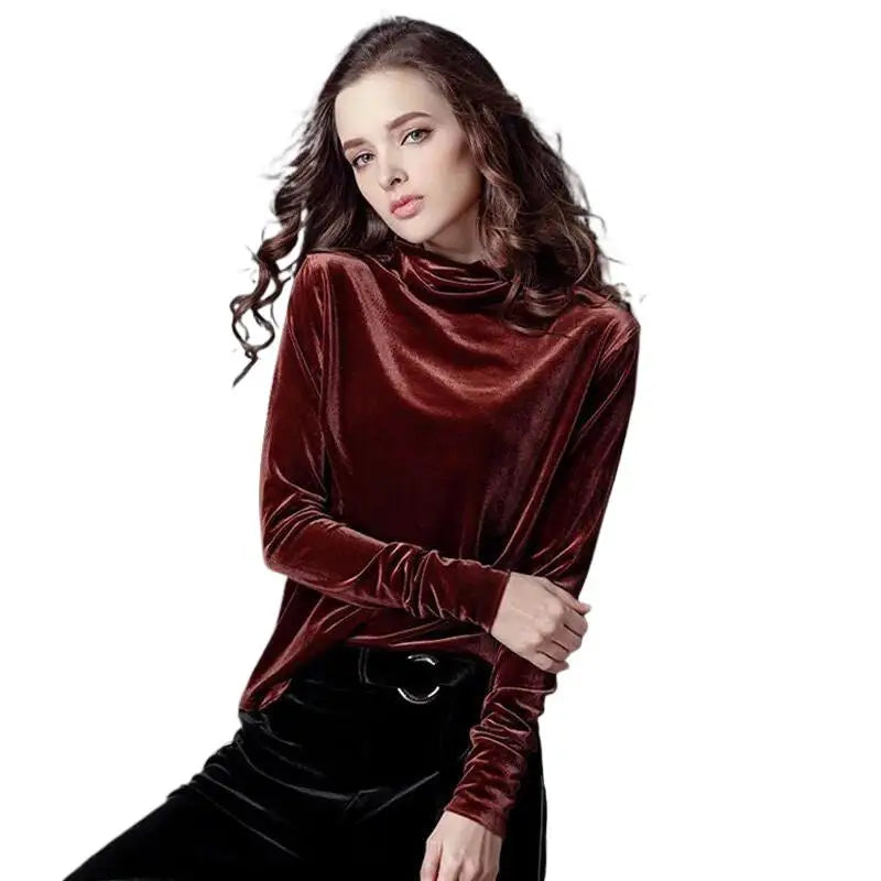 French Turtleneck Bottoming Tops Autumn Long Sleeves Velvet Basic T-Shirts Fashion Lady Office Elegant Solid Large Size Shirts