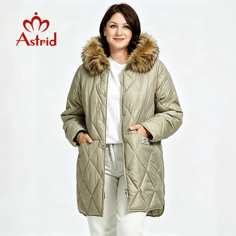 Astrid Women's Winter Jacket 2023 Plus Size Women Parka Long Down Jackets Hooded Diamond Quilted Coat Female Clothing Split Hem