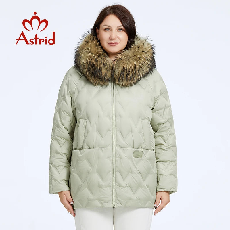 Astrid Women's Jacket Winter 2023 Plus Size Down Jackets Big Fur Collar Hooded Coat Women Parka Embossing Female Clothing 10526