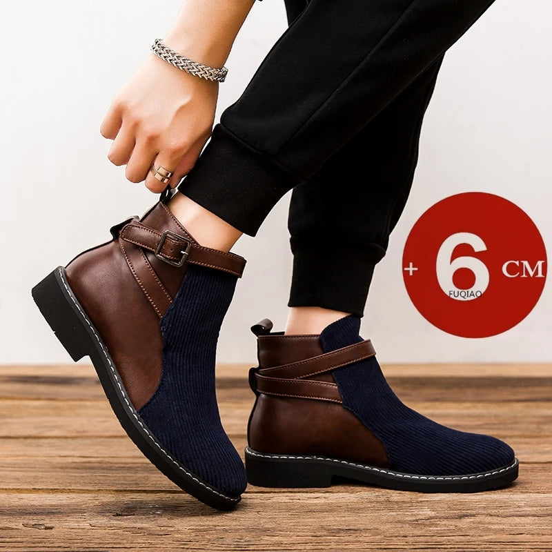 big size Men elevator Chelsea Boots 6CM Height Increase Boots Fashion comfortable Ankle Boots Casual Slip-on Winter Shoes