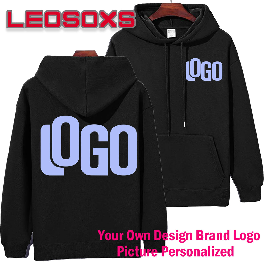 DIY Pattern Custom LOGO 16.9 oz 480 g/m² Heavy Cotton Plus Velvet Hooded Sweater Men's Thick Black Polar Fleece Pullover