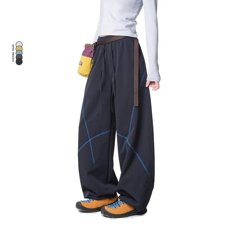 American High Street Thickened Fleece Lined Straight Leg Sporty Casual Pants Autumn Winter Unisex Wide Leg Pants